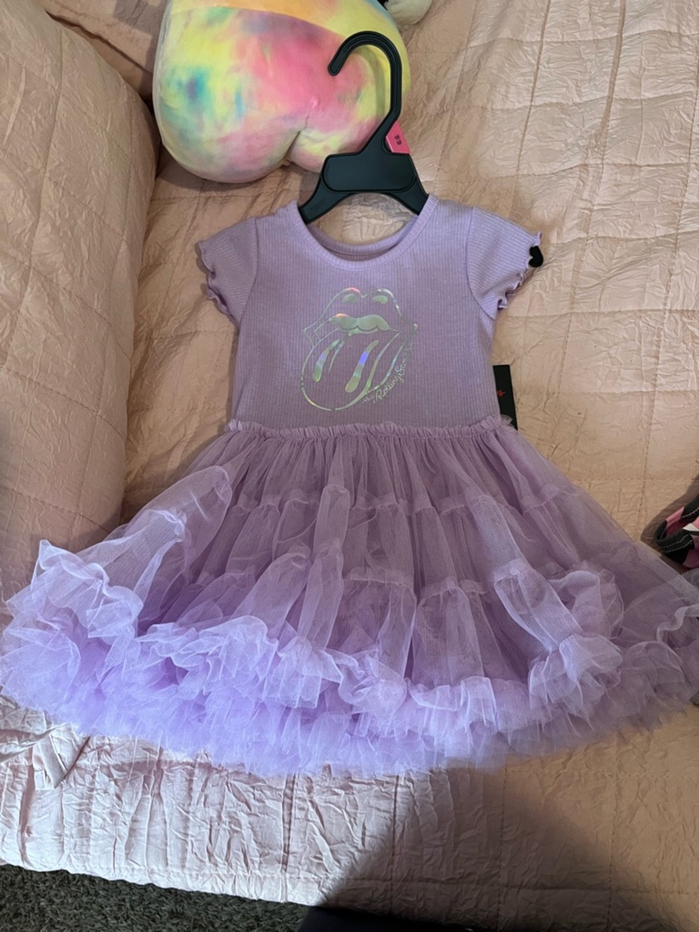 Lilac Tulle Ruffle Dress with Graphic Lip Detail